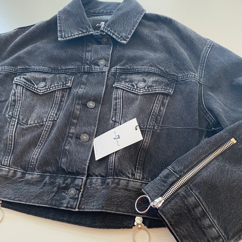 7 For All Mankind Oversized Oli Cropped Trucker Jacket in Hustle (NWT) Size XS - Picture 6 of 16